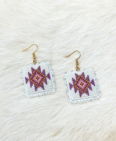 Beth Rose Designs Large Fancy Edged Diamond Pattern Earrings- Pink