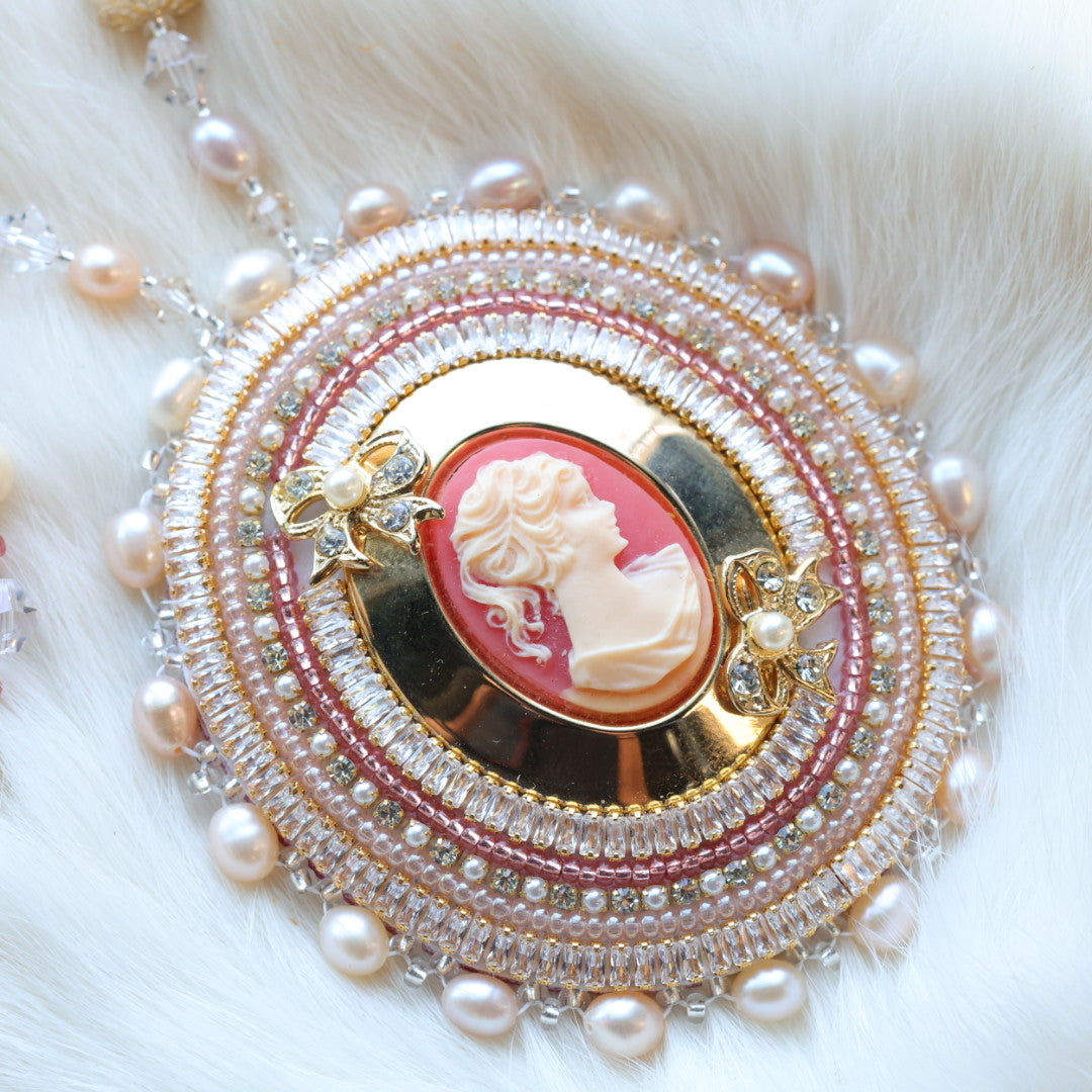 Pieces of Work by Mercedes Cameo Necklace & Beaded Earrings