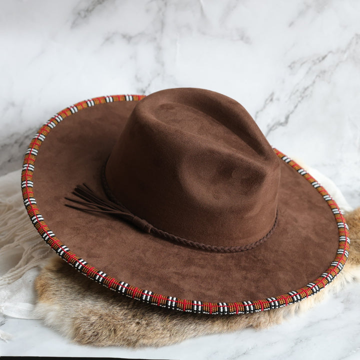 Shelley M. Plaid Beaded Brim Fedora Hat