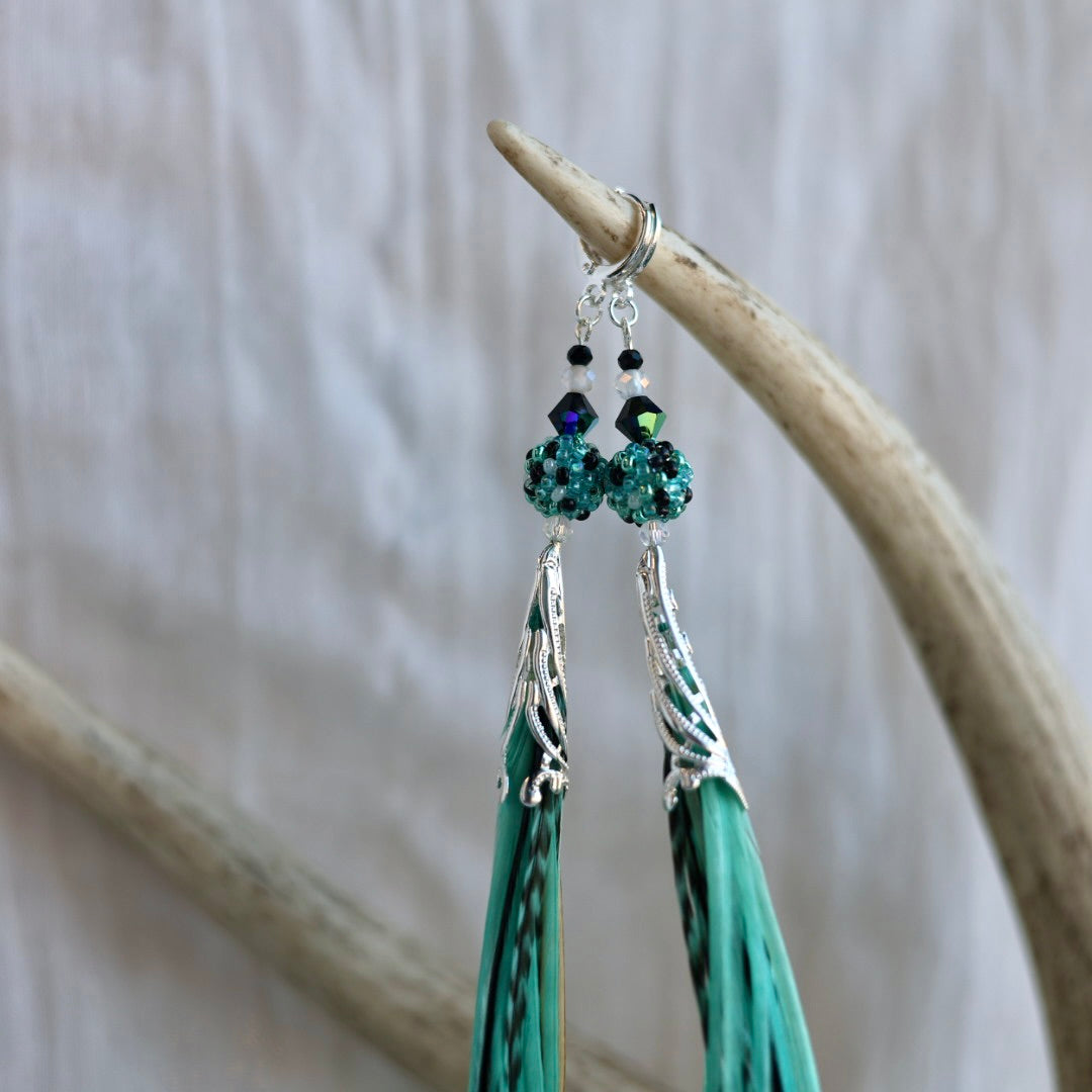 Beaded Blends Fly-Away Rooster Feather Earrings
