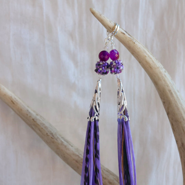 Beaded Blends Fly-Away Rooster Feather Earrings