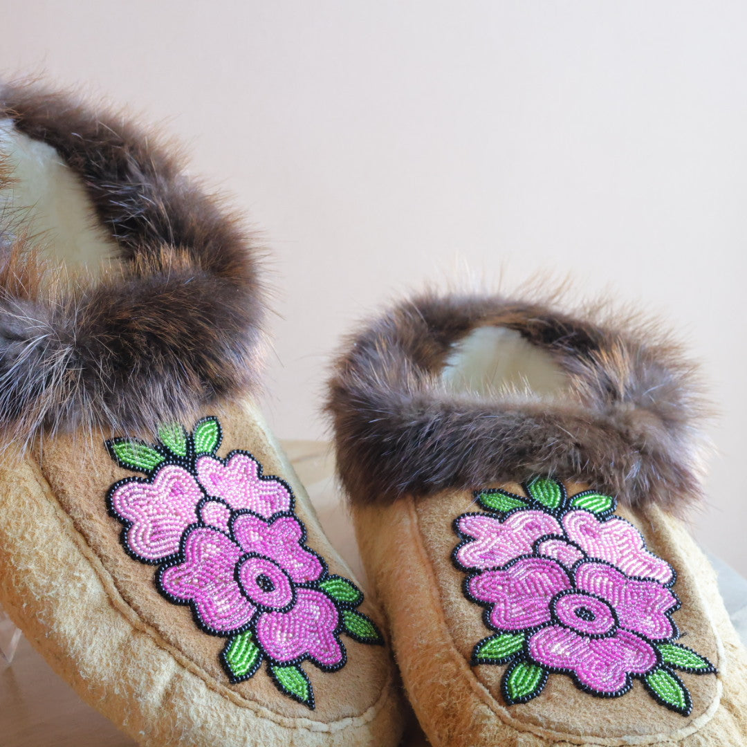 Emily J. Magenta Floral Moose Hide Moccasins