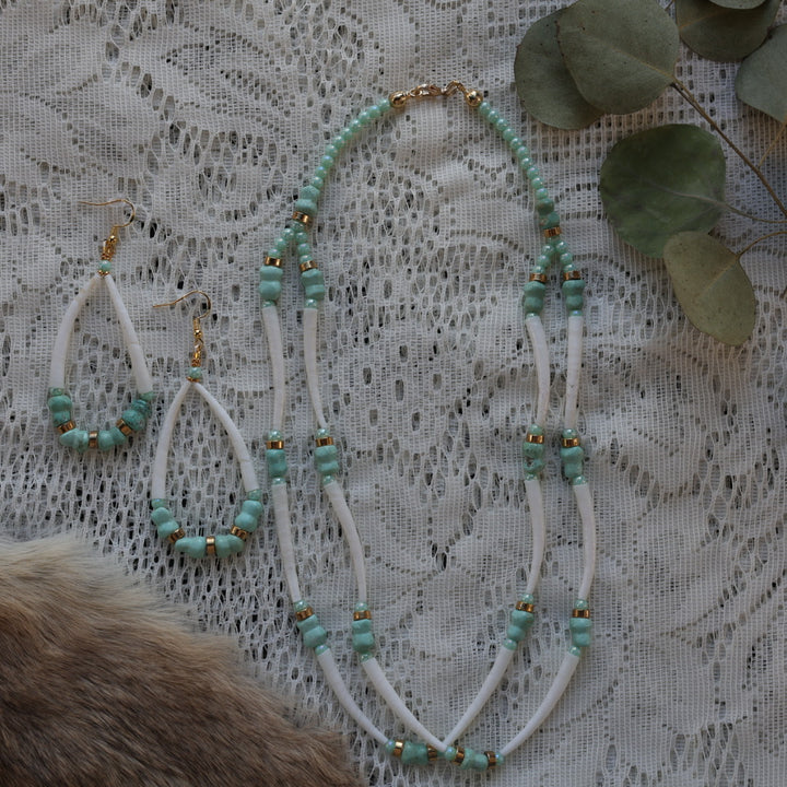 Prairie Sage Beadwork Bone Cut Turquoise & Dentalium Set
