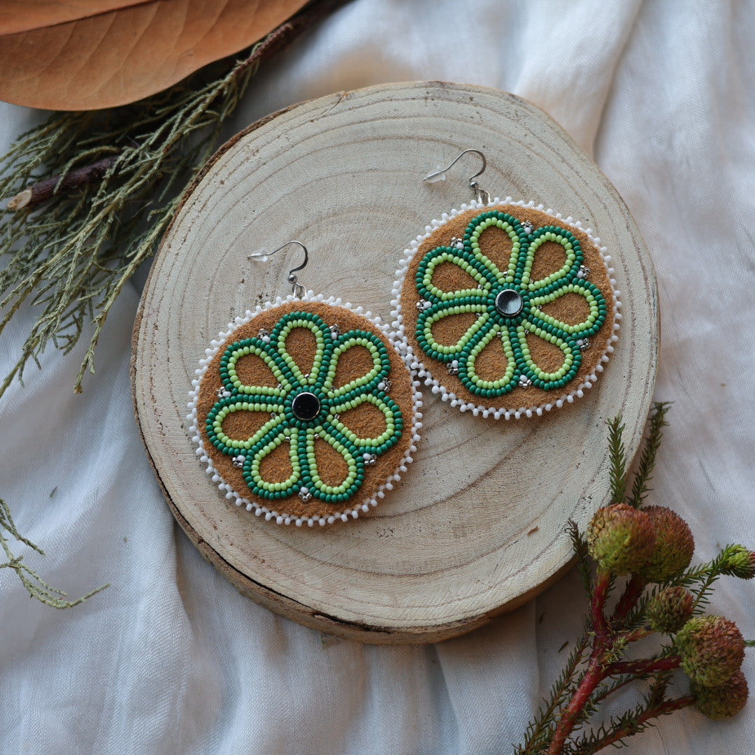 Boreal Forest Beads Floral Beaded Moose Hide Earrings