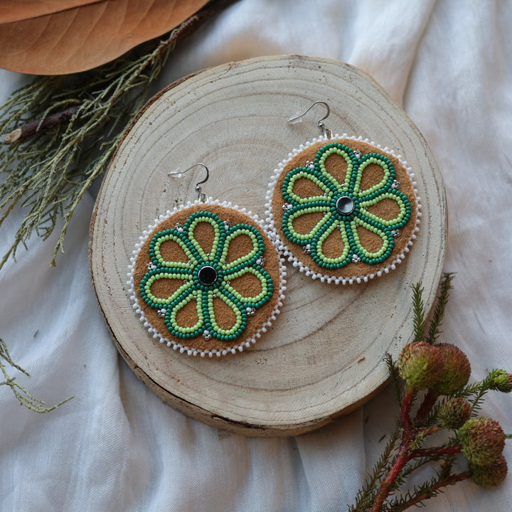 Boreal Forest Beads Floral Beaded Moose Hide Earrings