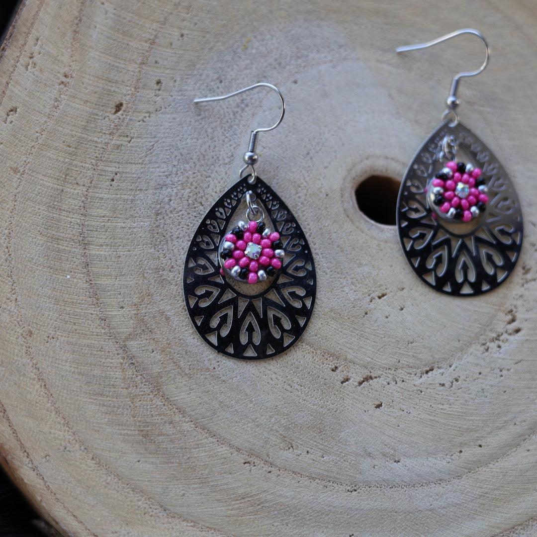 Helen Oro Designs Beaded Metal Teardrop Earrings