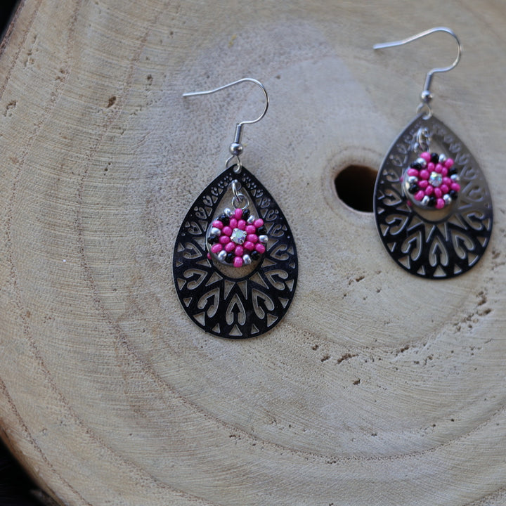 Helen Oro Designs Beaded Metal Teardrop Earrings