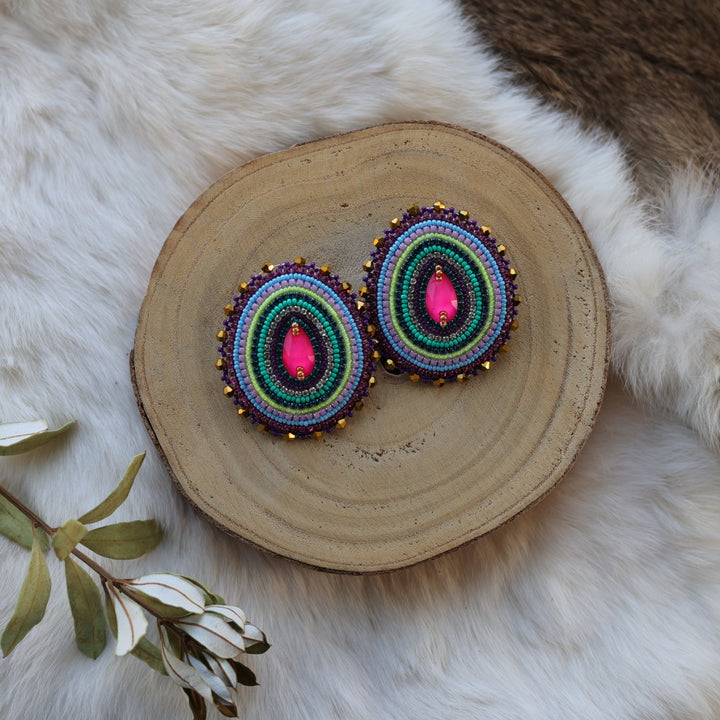 Mercedes G. Fluorescent Beaded Teardrop Earrings