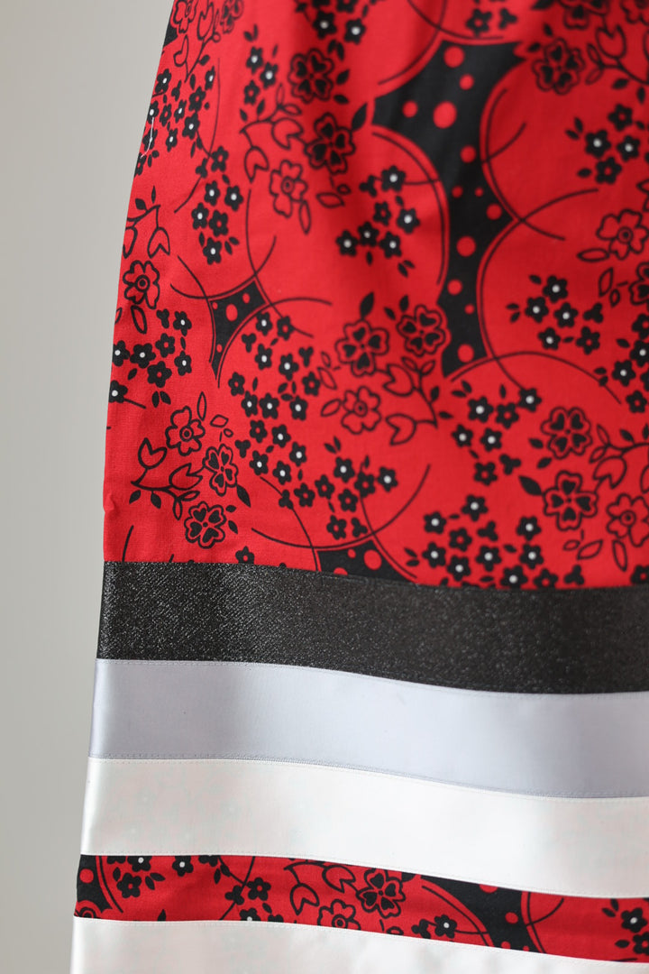 Adeline C. Red & Black Floral Ribbon Skirt