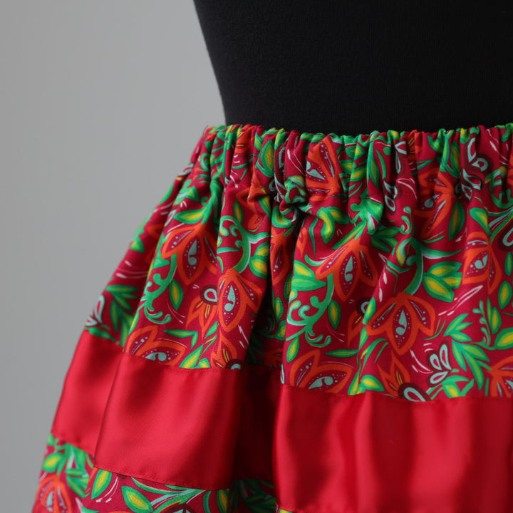 Carol B. Echoes of the Moon Red Floral Ribbon Skirt
