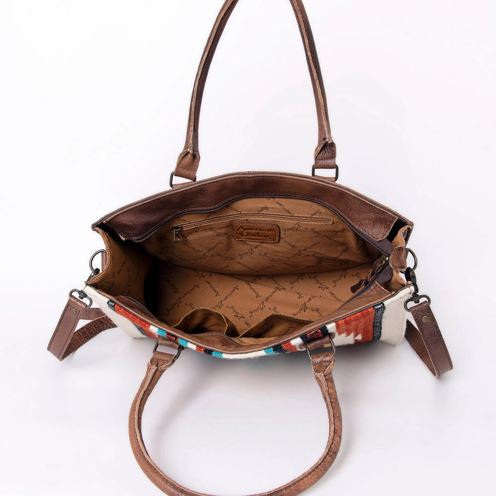 LS Western Cream &amp; Brick Red Saddle Blanket &amp; Genuine Leather Tote Bag