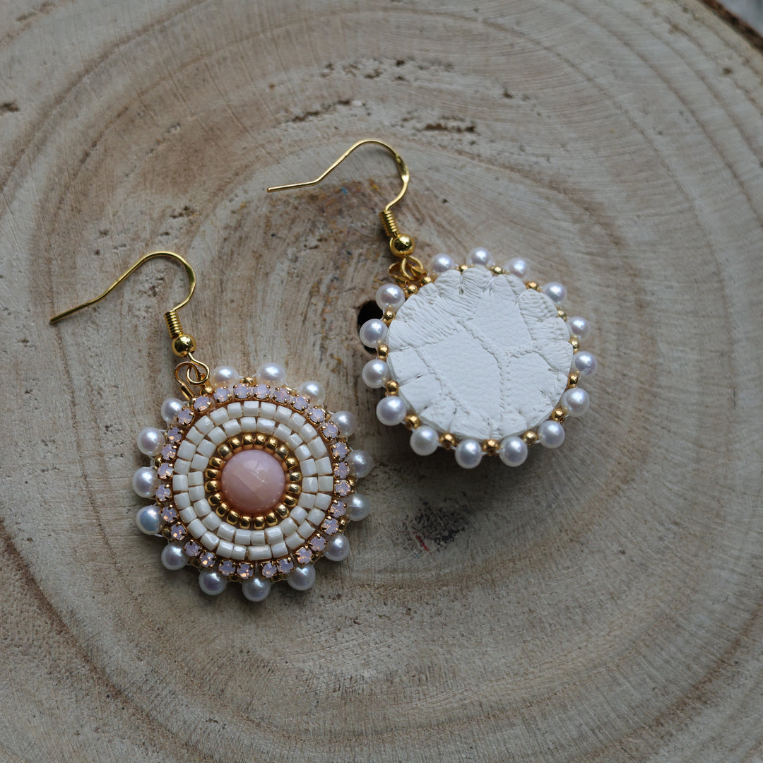 Prairie Sage Beadwork Mini Pink Opal Beaded Earrings