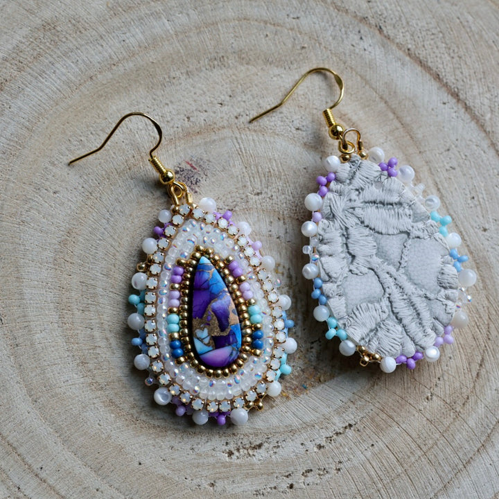 Prairie Sage Beadwork Blue Copper Dahlia Turquoise Beaded Earrings