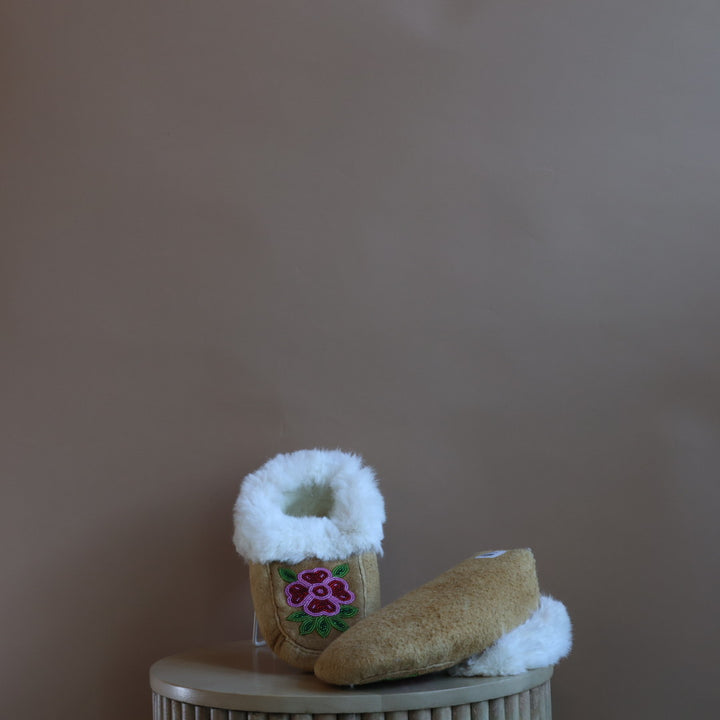 Emily J. Red 4-Petal Floral Moose Hide Moccasins
