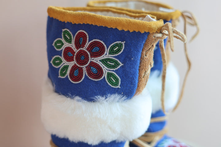 Emily J. Youth Blue Felt & Moose Hide Mukluks