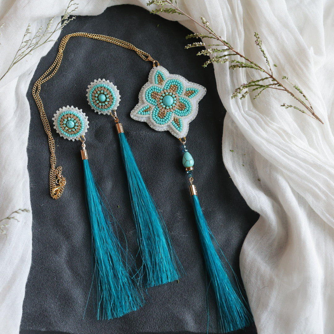 Beth Rose Designs Turquoise Horsehair Earrings &amp; Pendant Necklace