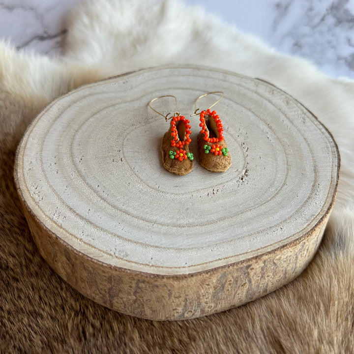 Mary Anne K. Tanned Hide Moccasin Earrings