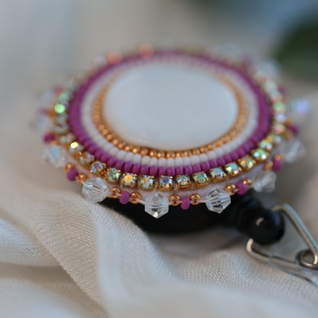 Prairie Beads Mother of Pearl Beaded Badge Reel