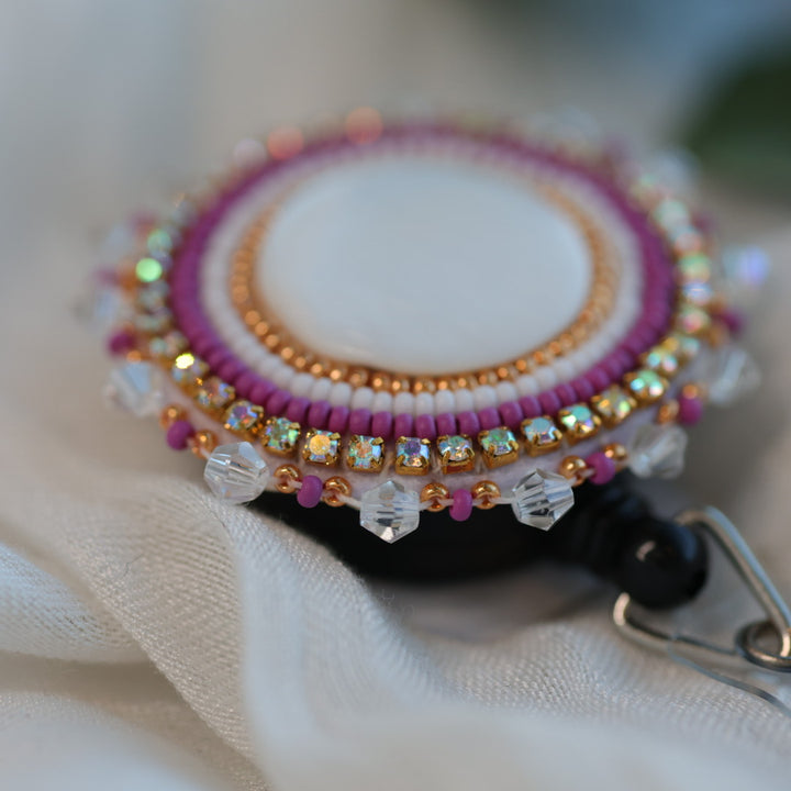 Prairie Beads Mother of Pearl Beaded Badge Reel