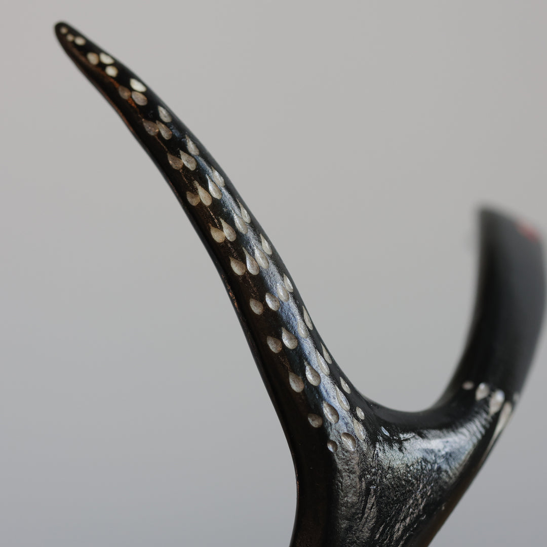 Rob Jerome Small Loon Antler Carving on Wooden Base