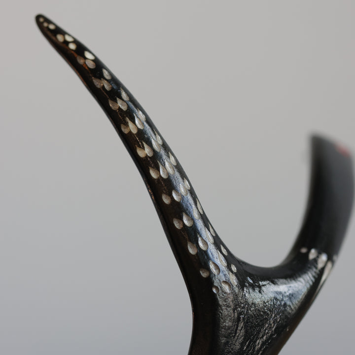 Rob Jerome Small Loon Antler Carving on Wooden Base
