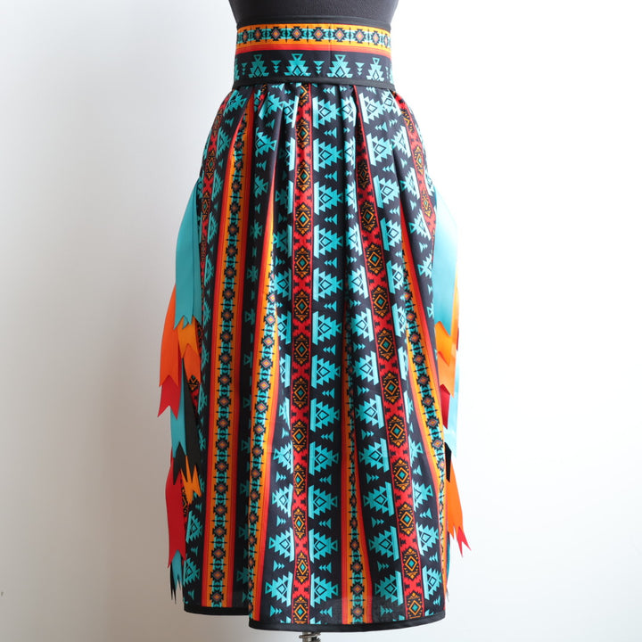 Phoenyx Designs Turquoise & Orange Geometric Ribbon Skirt & Belt