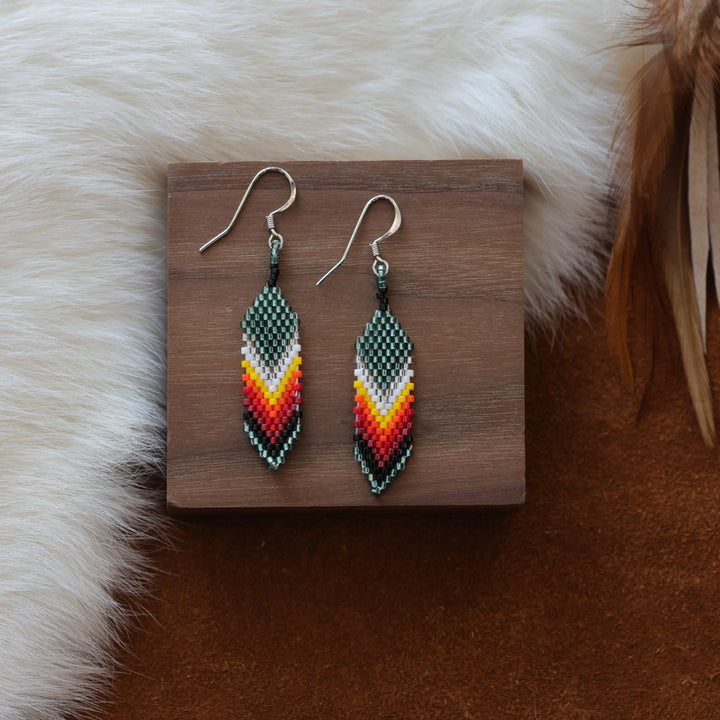Dorothy B. Large Feather Peyote Earrings