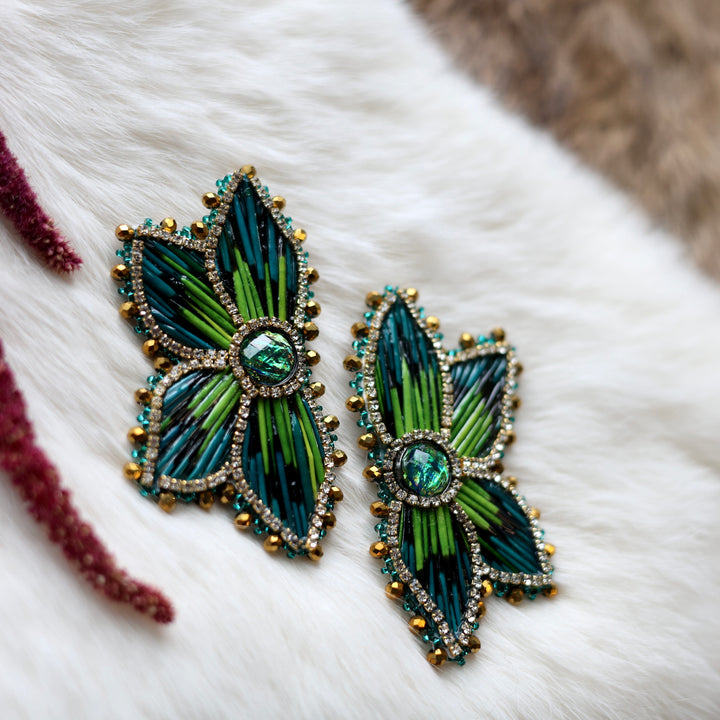Mercedes G. Large Ivy Quill Half Floral Earrings