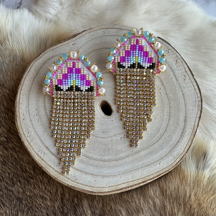 Kristina Cardinal Beaded Geometric Earrings