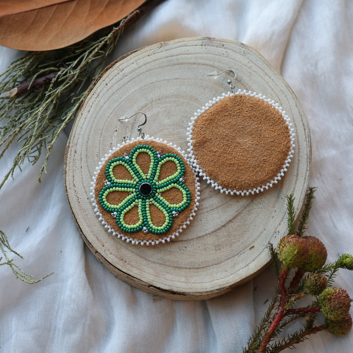 Boreal Forest Beads Floral Beaded Moose Hide Earrings