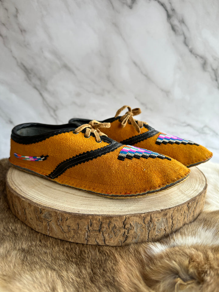 Caroline M. Moose Hide Lace-up Moccasin Slippers