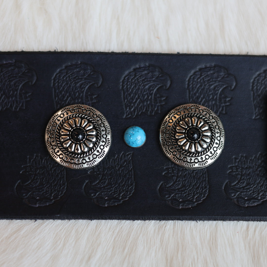 Iskotew Pahkekin Children's 21" Eagle Stamped Leather Belt