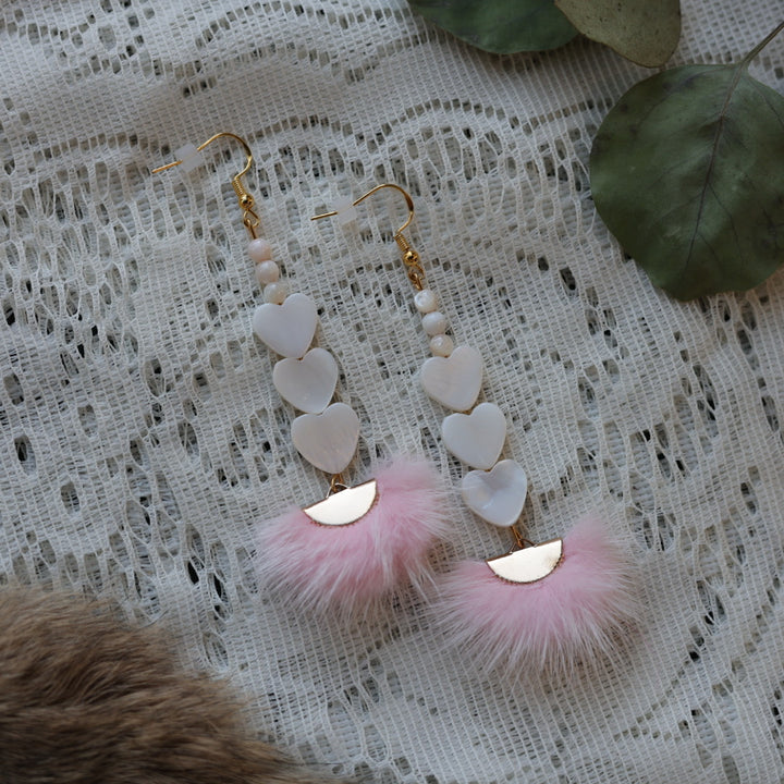 Prairie Sage Beadwork Mother of Pearl & Mink Drop Earrings