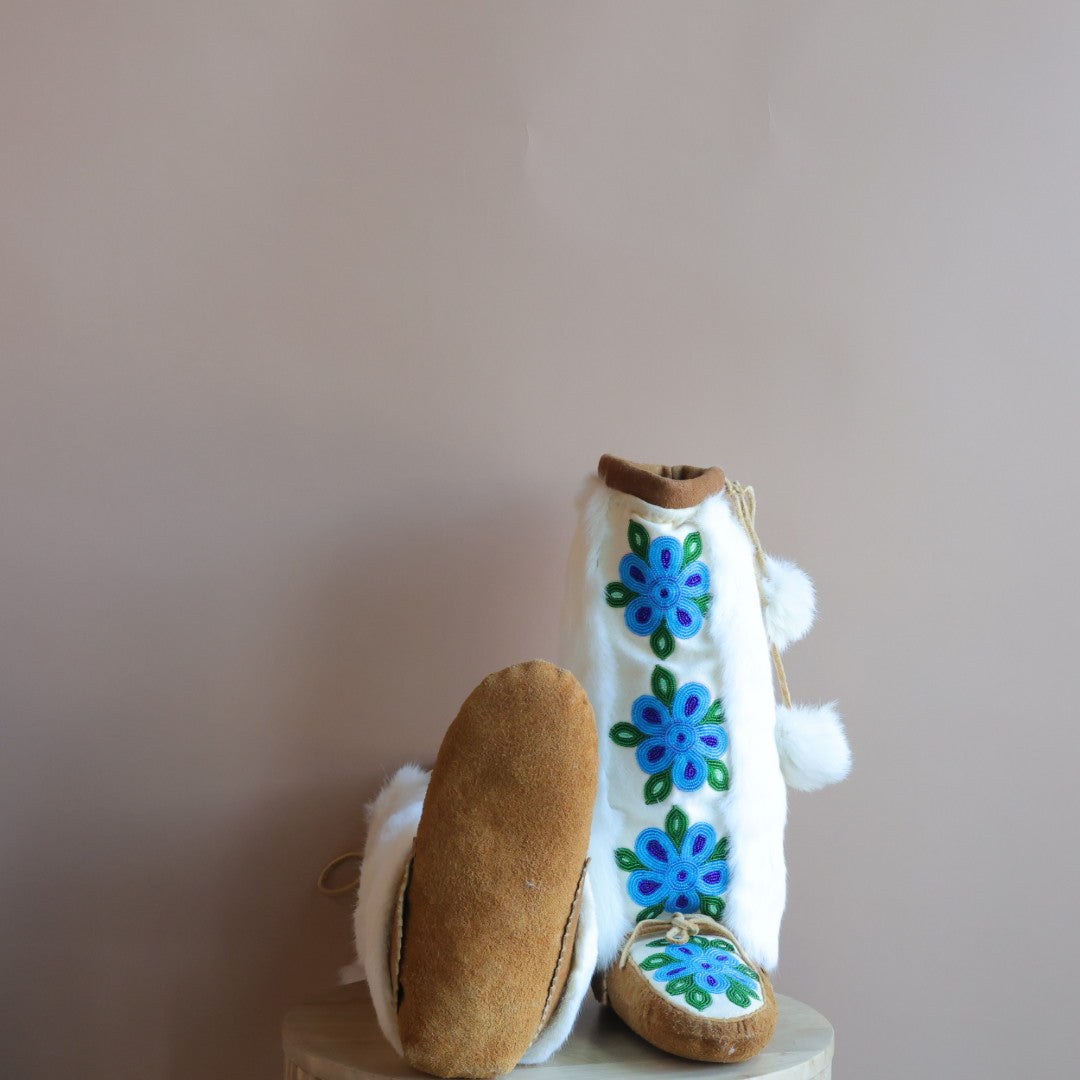 Emily J. Canvas & Fur Bright Blue Floral Mukluks