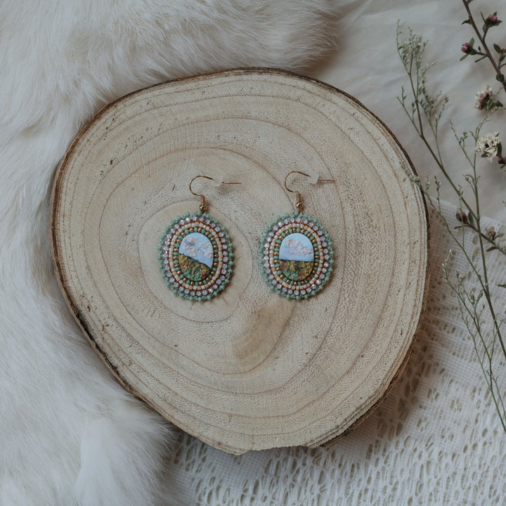 Prairie Moon Prairie Scene Clay Beaded Earrings