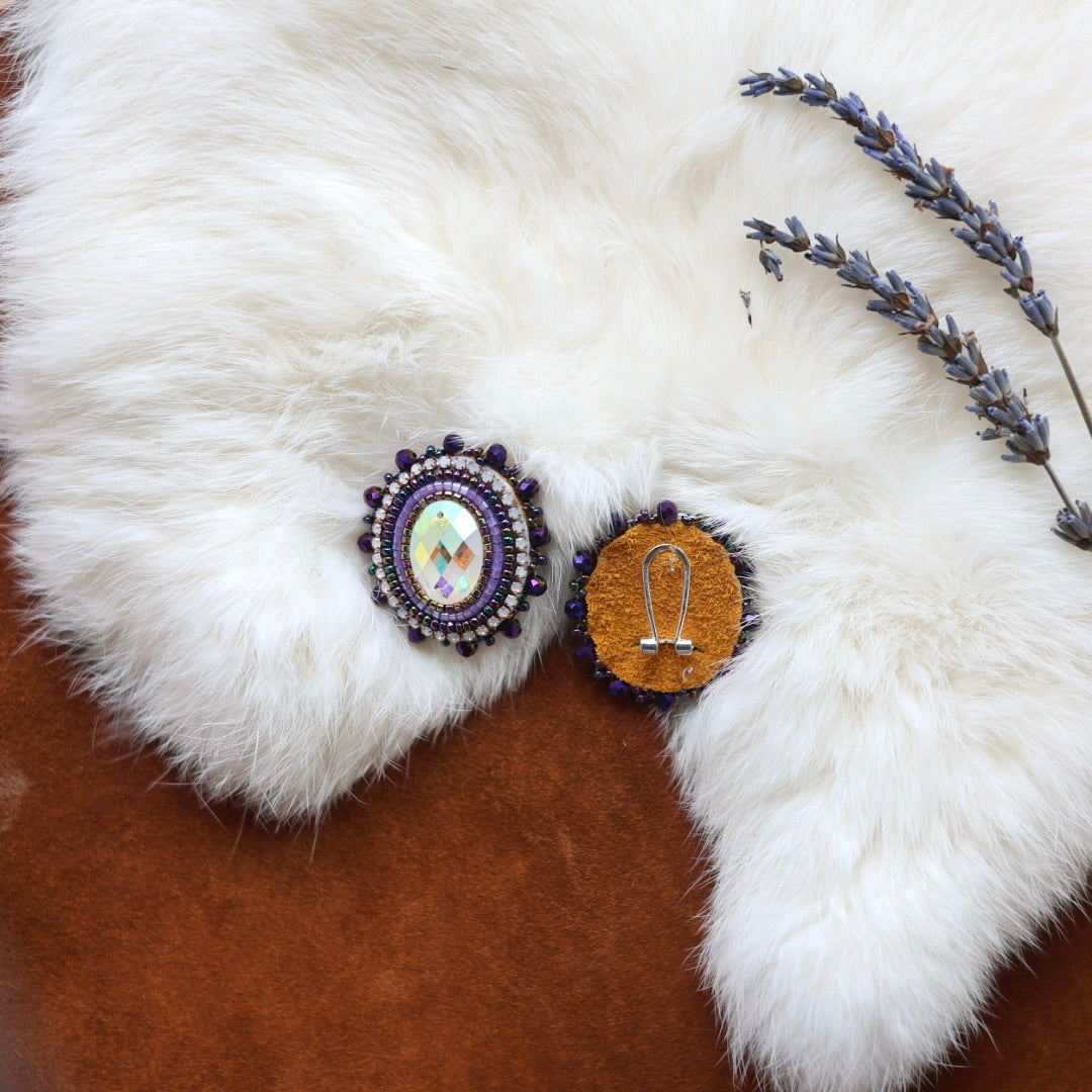Faye's Beadiful Creations Oval Gem Beaded Earrings
