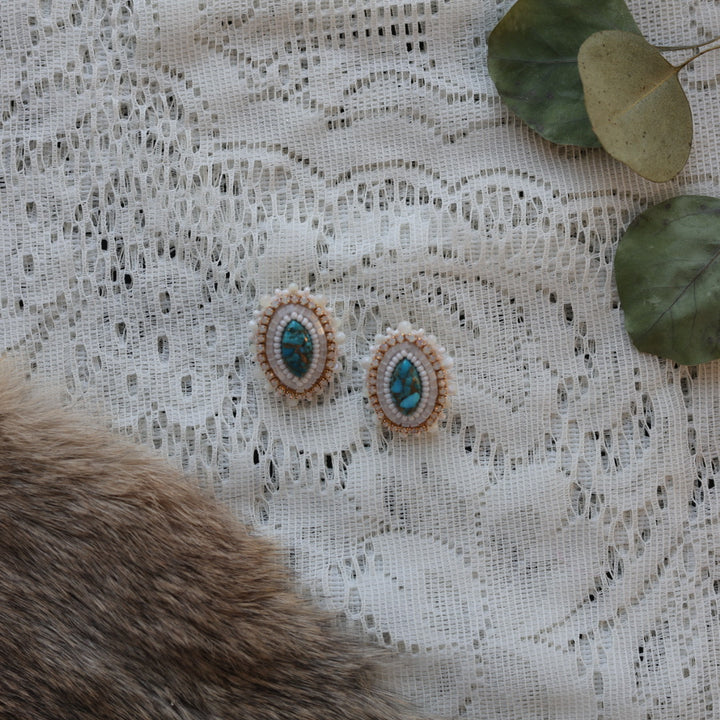 Prairie Sage Beadwork Copper Turquoise Mini Beaded Studs