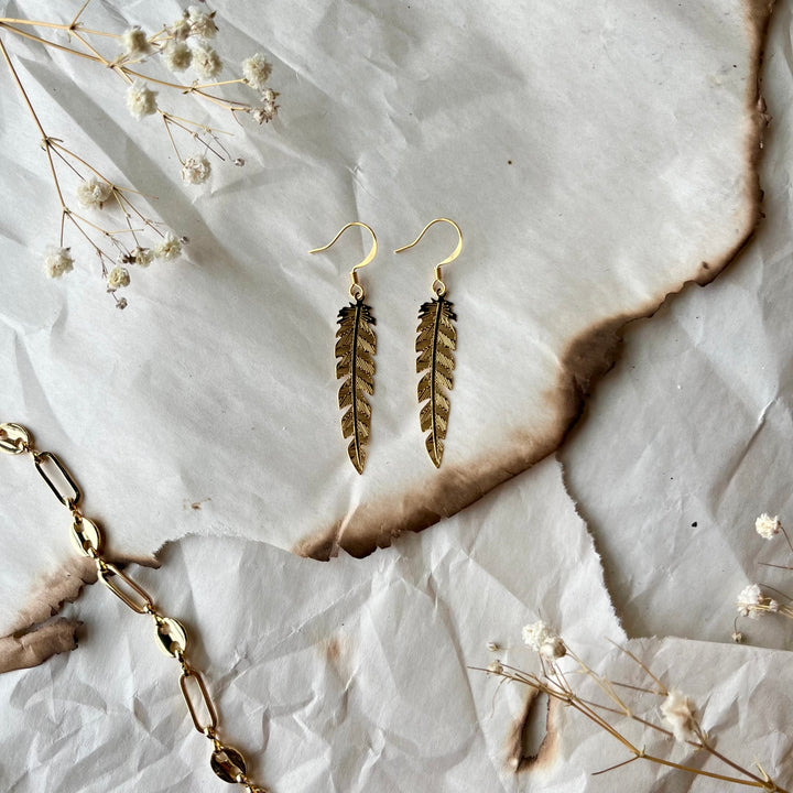 TLee Beads Gold Plated Feather Earrings