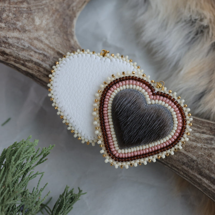 Keegan W. Seal Fur Beaded Heart Earrings