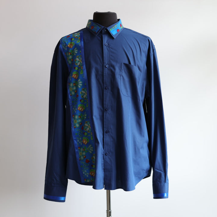 Margaret R. Blue Beaded Floral Ribbon Shirt