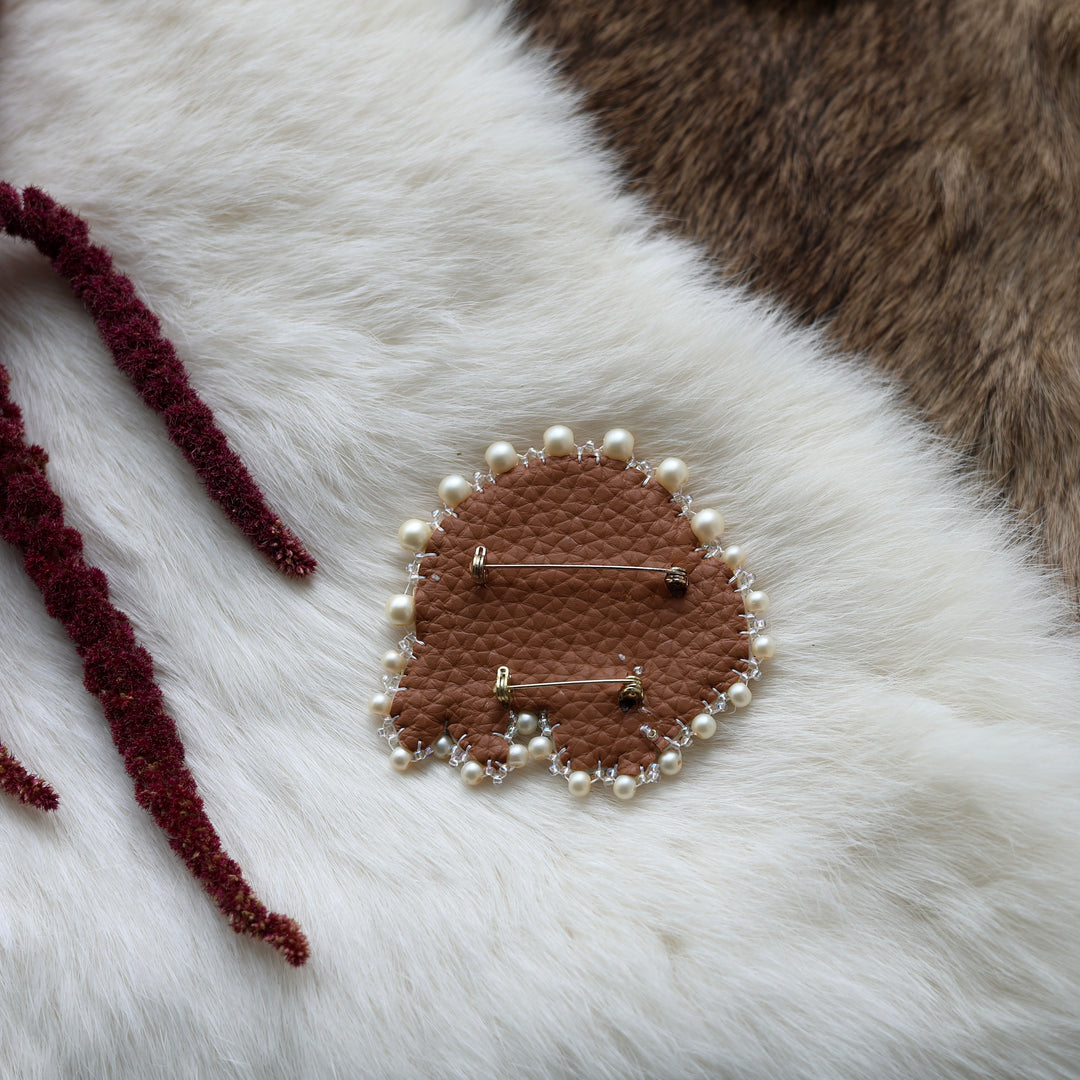 Mercedes G. Quill & Floral Beaded Bison Brooch