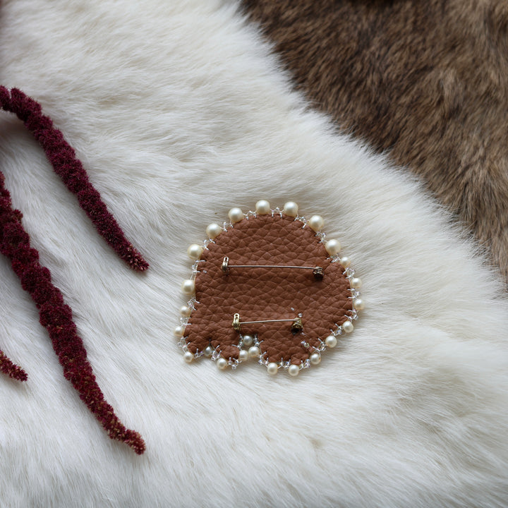 Mercedes G. Quill & Floral Beaded Bison Brooch