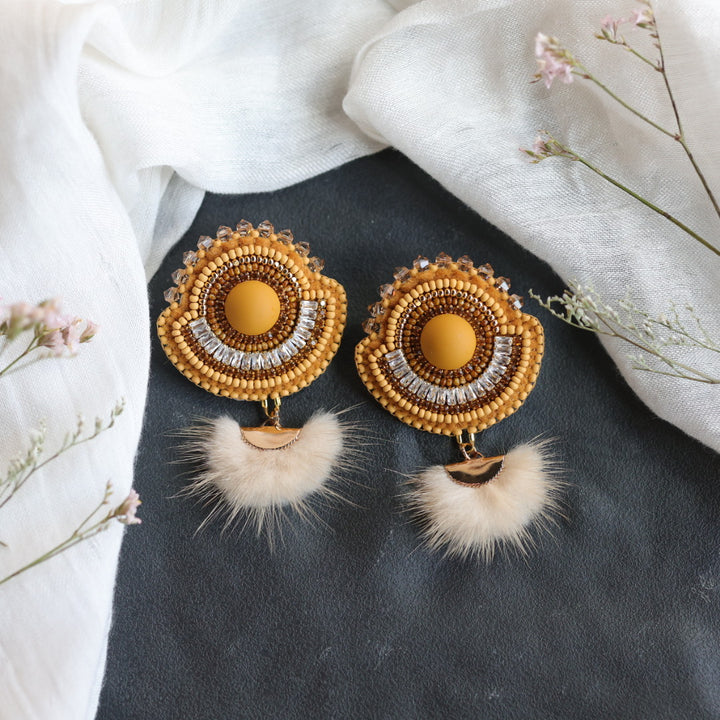 Beth Rose Designs Gold & Mink Fancy Banding Earrings