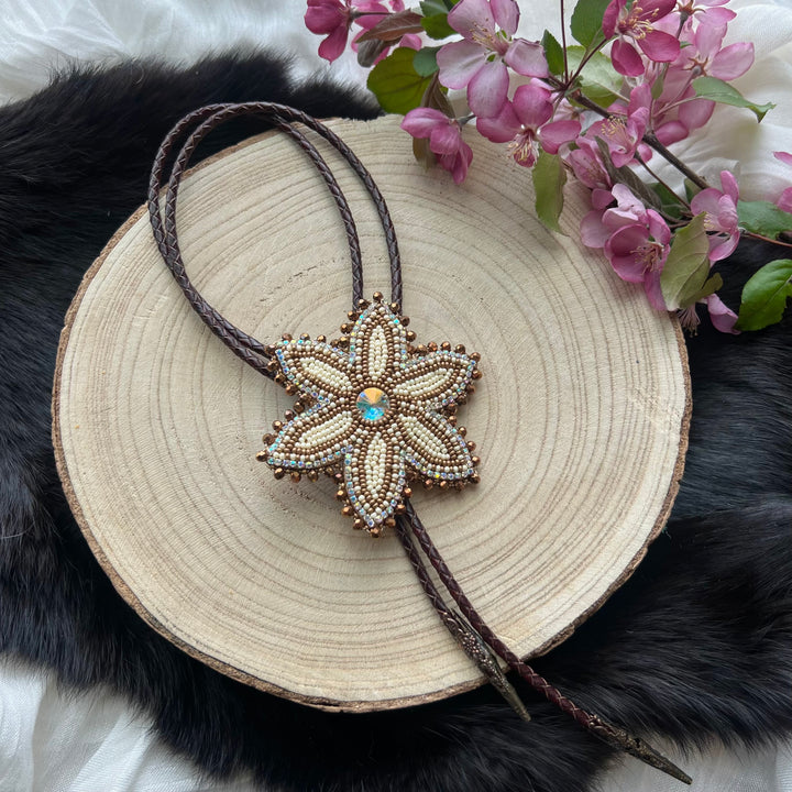 Ironstar Co. 6 Petal Floral Beaded Bolo Tie