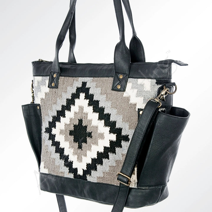 LS Western Grey Saddle Blanket Large Leather Tote