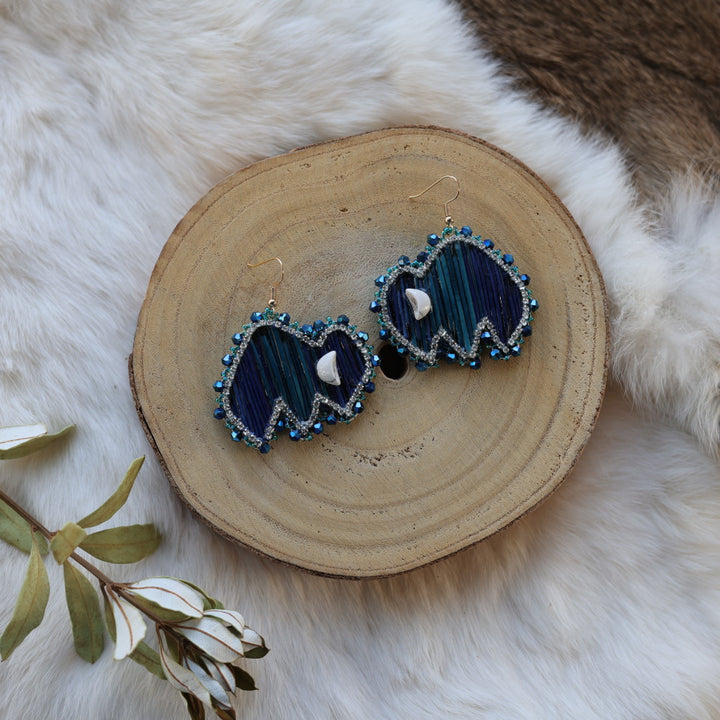Mercedes G. Moody Blue Quill Bison Drop Earrings