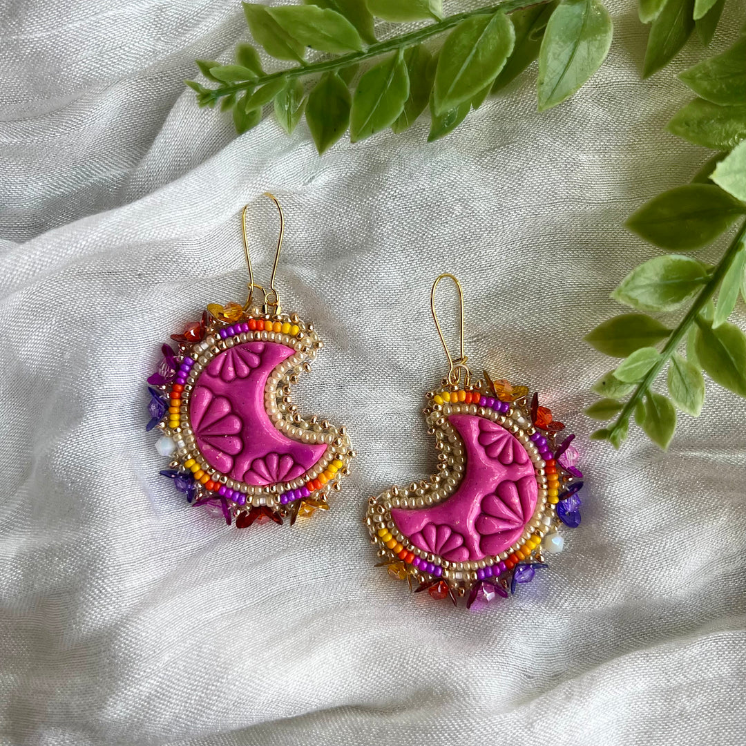 Prairie Beads Moon Beaded Earrings