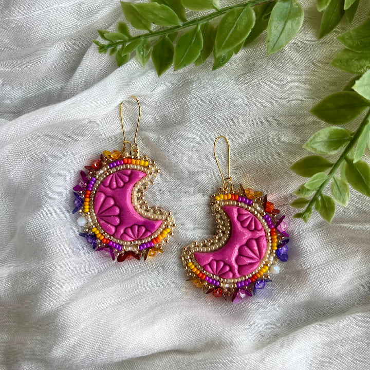 Prairie Beads Moon Beaded Earrings