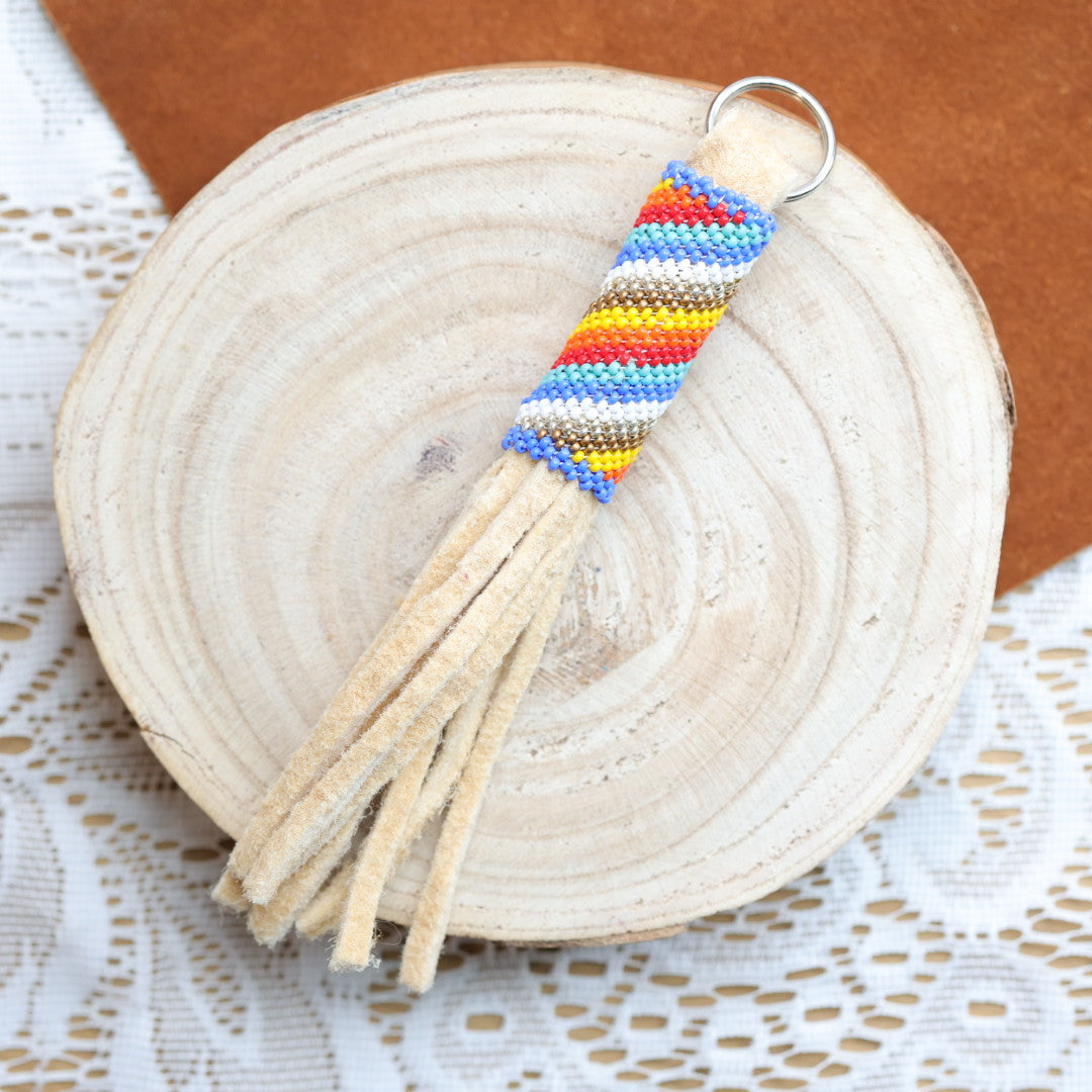 Jeannie A Smoked Hide Peyote Beaded Fringe Keychains