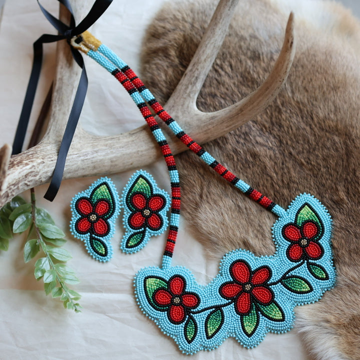 Keegan W. Beaded Floral Necklace &amp; Earrings